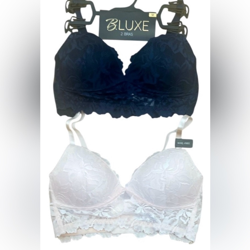 NWT- Luxe 2 Women's Lace Bra Set - Midnight Blue and Light Pink